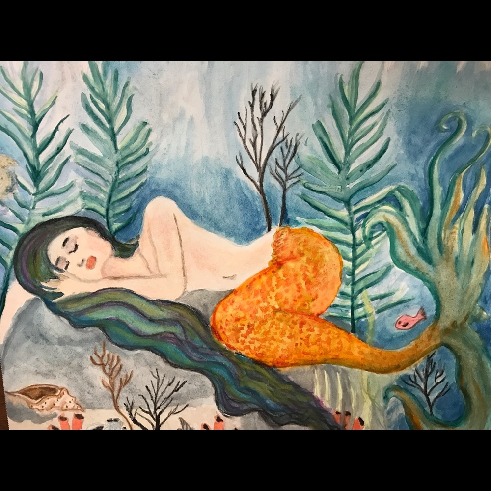 Original Painting Mermaid sleeping 9”x8”